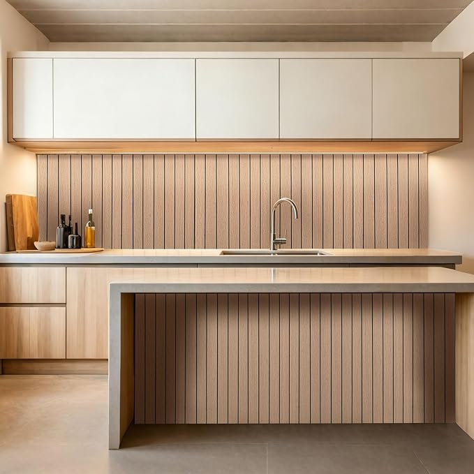 3D Peel and Stick Wall Panels PVC Grille Slat 197"x15.8" Self-Adhesive Wall Sticker Soundproof Paneling for Walls and Ceiling in Faux Oak Wood Grain Texture - Image 7