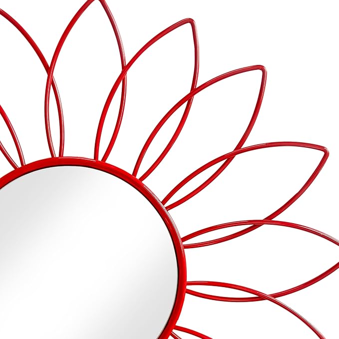 3 Pack Metal Mirrors for Wall Sunburst Wall Mirrors Home Décor Decorative Hanging Wall Art for Living Room Bedroom Entryway (Red, Flowers) - Image 2