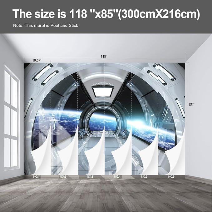 Spaceship wall murals Peel and Stick self Adhesive Wallpaper for Bedroom Living Room - 85"x118" - Image 2