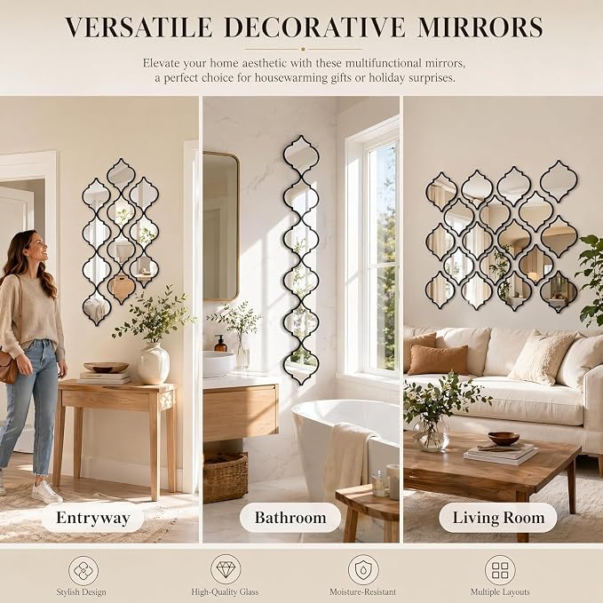 12Pcs Black Acrylic Mirrors for Wall Decor - Moroccan wall Stickers - Image 6