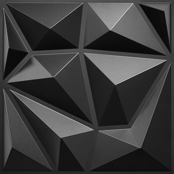 LEVOWAY 33 Pack Decorative 3D Wall Panels for Interior Wall Decor | 12''x12'' Black Diamond Design Accent Wall Panles for Living Room,TV Wall Background,Bedroom - Image 7
