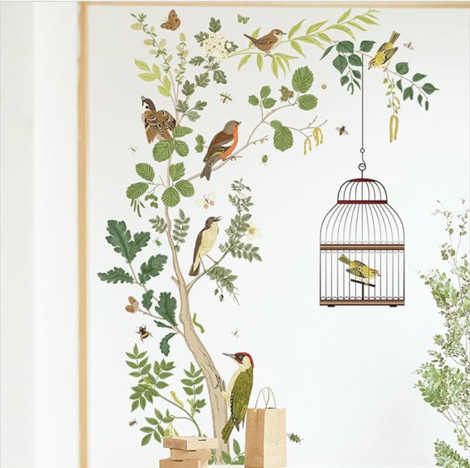 Removable Bird on Bracnch Wall Stickers, DIY Romantic Birdcage Decor Tree Wall Murals Peel and Stick Wall Art Stickers Home Decor for Gilrs Bedroom Nursery Rooms Living Room - Image 6