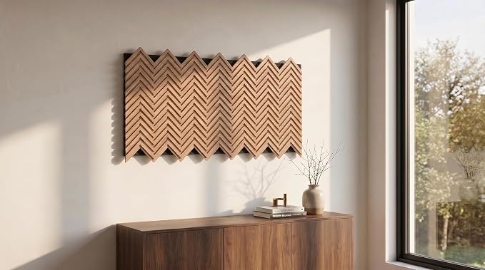 Wood Panels for Wall Herringbone, 8PCS 23.6" x 11.8" Wall Panels | 3D Acoustic Panels for Interior Wall Decor, Living Room, Office, Chestnut Walnut Sound Proof Wall Panels - Image 2