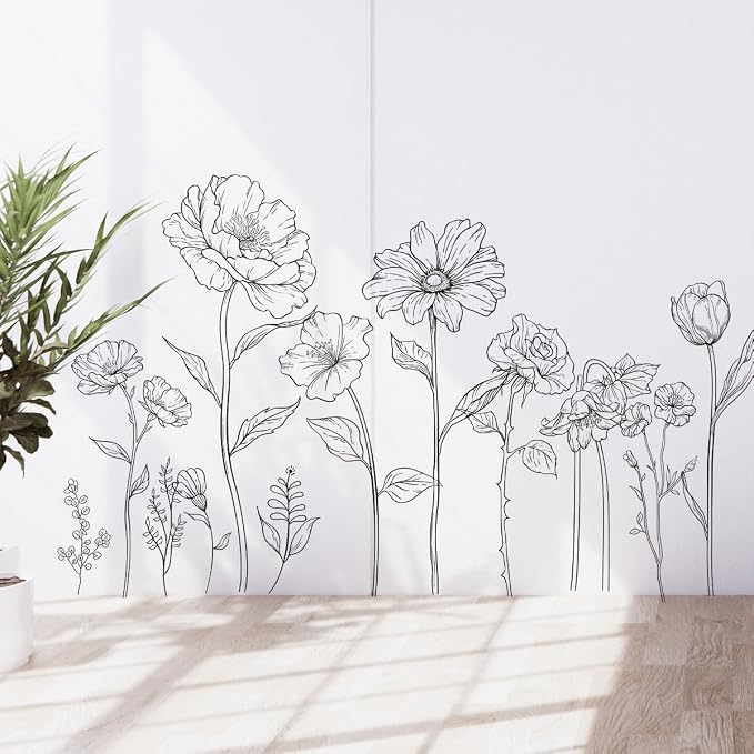 3 Sheets Wall Stickers DIY Boho Flower Wall Decal Removable Waterproof Wall Art Decor for Bedroom Living Room Offices Home Decoration (Black Flower) - Image 4