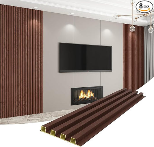 Slat Wall Panel 8-Pack, 118’’x6.1’’, Walnut | WPC Wall Panel for Interior Wall Decor, TV Background, Kitchen, Bedroom by Unknown