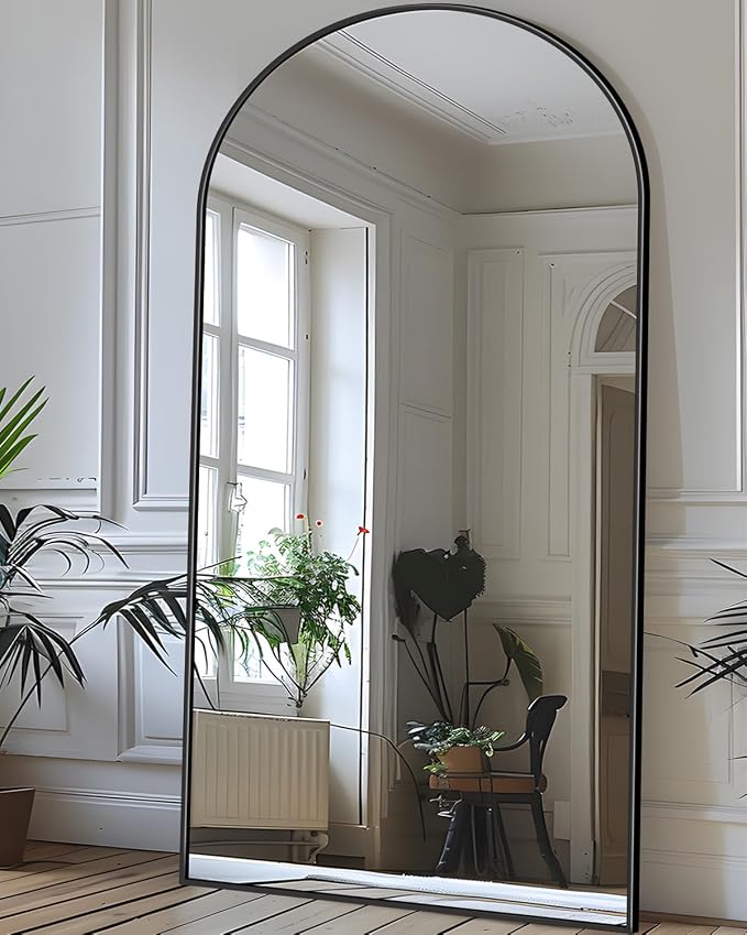Antok Full Length Mirror, 71"x28" Floor Mirror with Stand, Black, Arched - Image 8