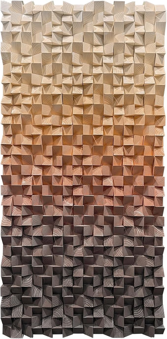 LIUZEYUE Warm Gradient Pine Relief, Rustic Wood Wall Art, Sculpted Art | wooden wall art for living room; tan and cocoa brown, multi-level pine; apartment foyer compact focal wall; 27.6 x 55.1 in - Image 2