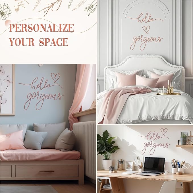 Metal Hello Gorgeous Wall Art Minimalist Wall Decor,Rose Gold,Classic | for Bedroom Bathroom Living Room Dressing Room Salon Vanity Office Home Decoration, Easy to Install - Image 3