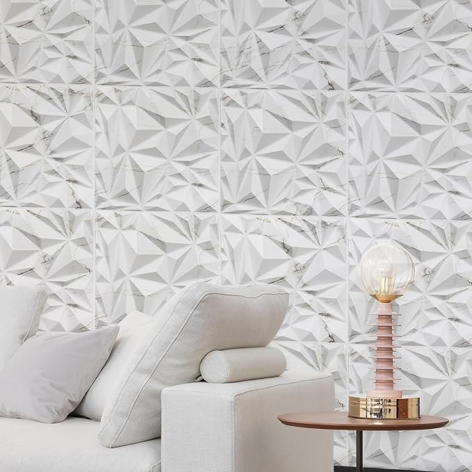 STICKGOO Diamond 3D Wall Panels, White Marble, 19.7"x19.7" | Accent PVC Wall Panels for Interior Wall Decor, Living Room, Lobby, Bedroom, 12 Pack Cover 32.4 Sq.Ft - Image 4