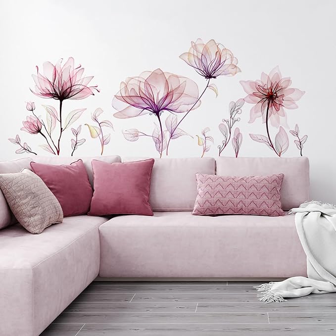 Watercolor Flowers Wall Decals - Removable Vinyl Peel & Stick Floral Wall Art for Girls Boys Nursery Bedroom Living Room Decor - Image 3