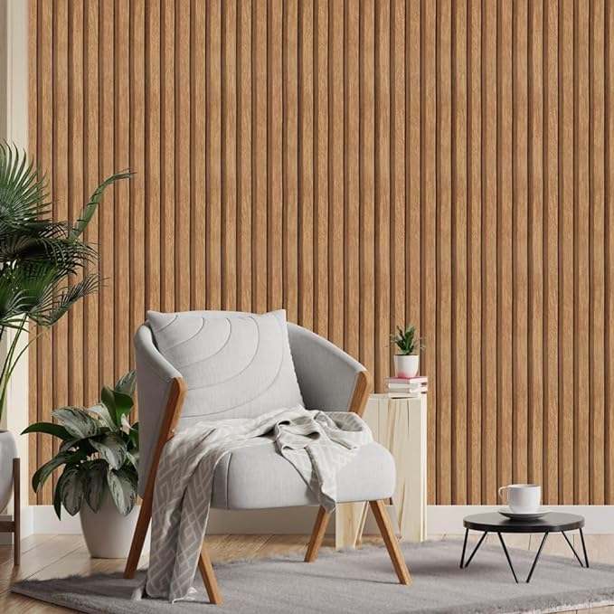 Arthome 17''x240'' Wood Slat Wallpaper, Peel and Stick Self Adhesive Wood Wallpaper PVC Vinyl Decorative Removable Wallpaper Waterproof Faux Wood Grating Stripe Contact Paper for Living Room Bedroom - Image 2