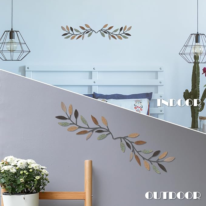 Zhengmy 2 Pcs Metal Leaf Wall Art Vine Branch Decor,Classic Color | Olive Branch Metal Decor for Living Room Hallway, Symmetrical Leaf Pair for Doorway Entryway, Lightweight Hanging Art Design - Image 6