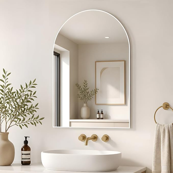 Wall Mounted Mirror, Arched Wall Mirror for Bathroom, 20"x30" Arch Bathroom Mirror with Metal Frame, 2 Pieces White Vanity Mirror Decor for Mantle, Bedroom, Entryway - Image 9