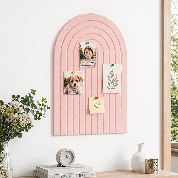 Large Arched Felt Bulletin Board, Sized 36" x 24" for Office & Wall Decor – 6 Customizable Adhesive Tiles with Pins are Perfect to Display Your Photos (Pink-A) by Unknown