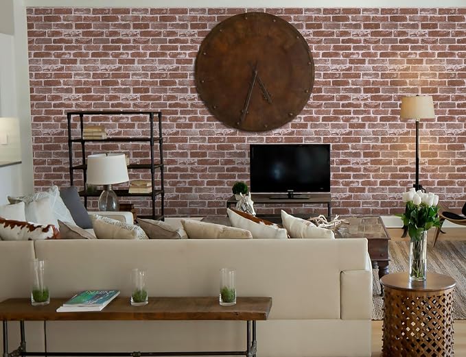 Timeet Vintage Brick Wallpaper Peel and Stick Wallpaper Red Brick Wallpaper 17.7"x393.7" Faux Brick Peel and Stick Removable Self Adhesive Wall Paper for Walls Covering - Image 5