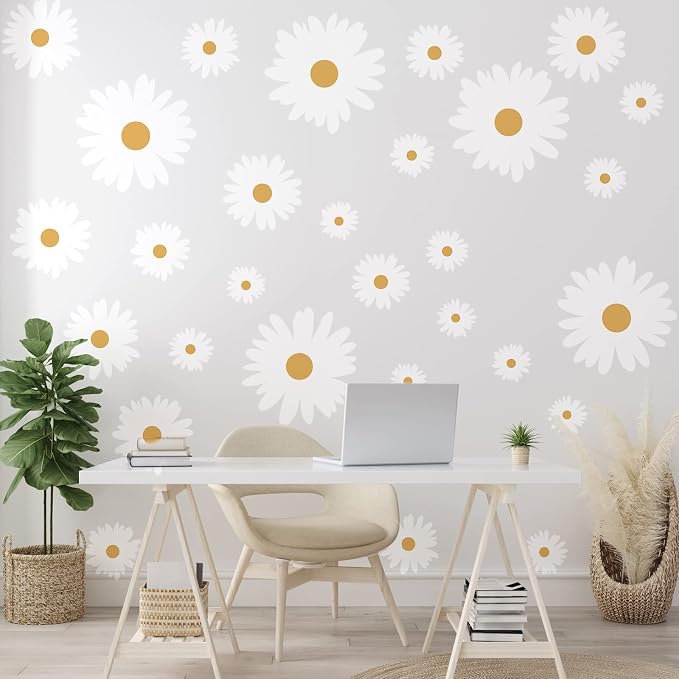 TaoBary 12 Sheet Daisy Wall Sticker Decal Flower Decal for Room Decor | Big Flower Wall Sticker, Pink White Floral Decal, Daisy Bedroom Room Decor, Removable Peel and Stick, Nursery Home Wall Decor - Image 6