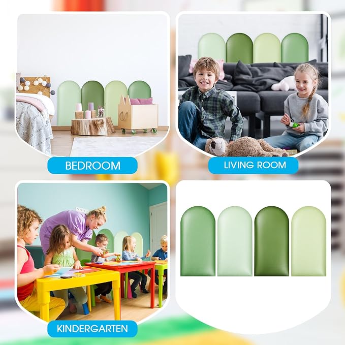 Jetec 4 Pcs Kids Wall Padding Panels, 1.18 Inch Thick Foam Wall Protector, 15.75 x 7.87 Inch Soft 3D Sage Green Safety Panels for Nursery & Playroom - Image 7