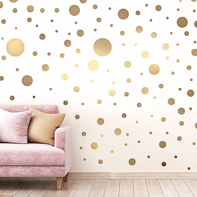 Zonon 264 Pcs Polka Dot Wall Stickers Peel and Stick Vinyl Circle Gold | Removable Dots Decor for Bedroom Nursery Playroom Classroom, Colorful Circle Stickers Easy to Apply and Reposition by Zonon