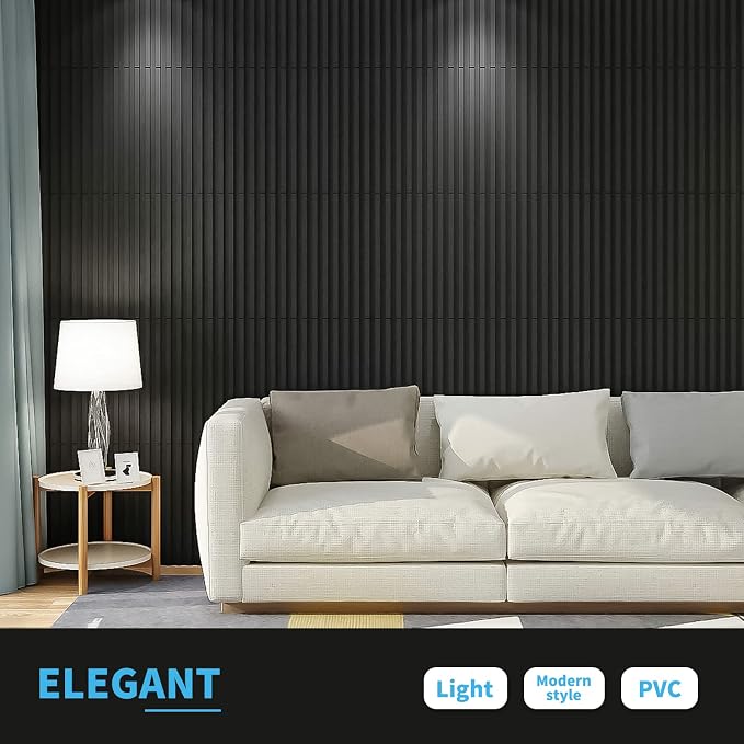 Art3d 3D Fluted Textured Slat Wall Panels, 19.7 x 19.7 in, 12-Pack, Black | PVC, Waterproof, Scratch Proof, Wipeable, Break-Proof, Ideal for Home, Office and Commercial Spaces - Image 3