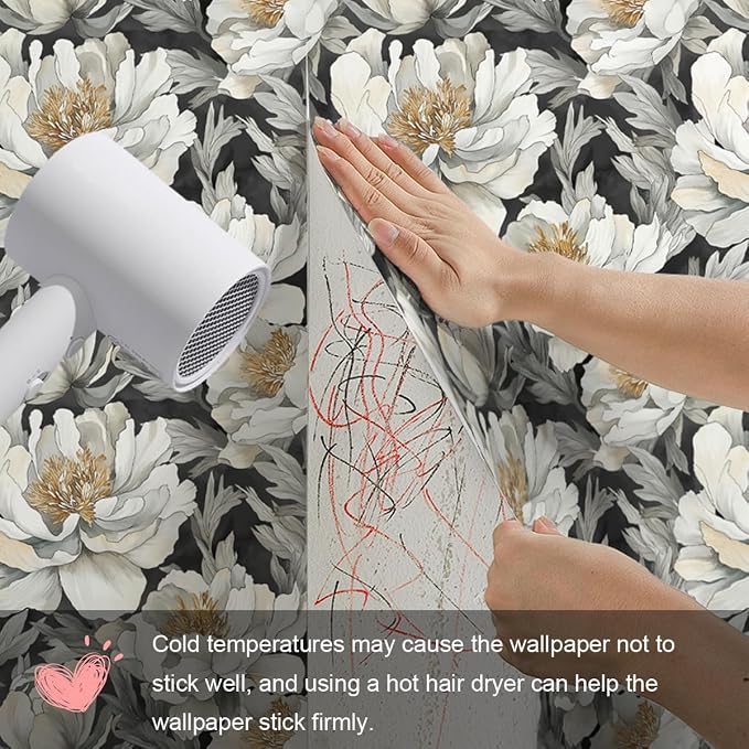 Safiyya Peel and Stick Wallpaper Black and White Floral Contact Paper Peel and Stick 17.3"x 78.7" Wall Paper Self Adhesive Removable Wallpaper for Bedroom Bathroom Vinyl Roll - Image 6