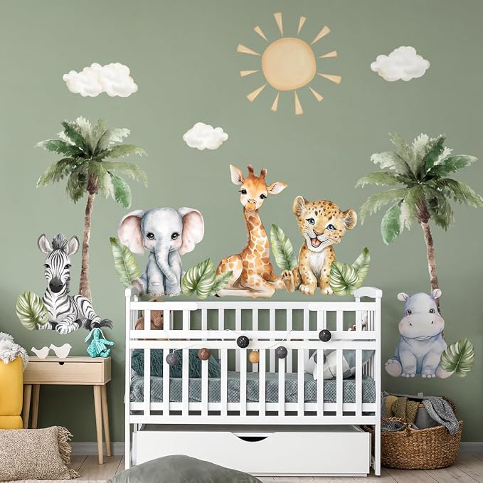 Safari Animals Wall Decal, Peel and Stick Nursery Animals Mural,Jungle Lion, Elephant, Giraffe, Zebra Wall Stickers for Kids, Boys and Girls Room, Bedroom & Toddler Room Decor (Animals Wall Decor 62) - Image 4