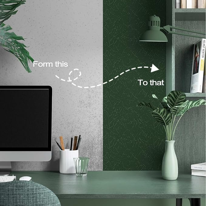 Dark Green Peel and Stick Wallpaper Removable Silk Texture Contact Paper | 15.7" X 196.8" Removable Self Adhesive Textured Wallpaper Covering for Bedroom with Scraper, Paper Cutter - Image 6
