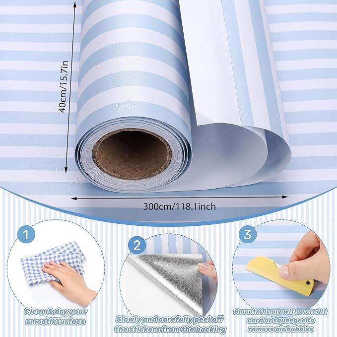 Drydiet Blue and White Striped Wallpaper Peel and Stick 15.8×118.1 in | Striped Wallpaper, Self Adhesive Removable, Wall Sticker Paper for Home Locker Dorm School Classroom Bedroom Living Room - Image 2