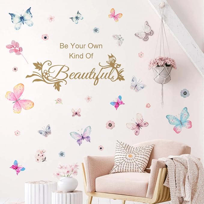 Colorful Butterflies Wall Sticker, Simplicity Butterfly English Words Wall Decal, Be Your Own Kind of Inspirational Quotes Wall Décor, DIY Flower Vinyl Art Mural for Girls Bedroom Nursery Living Room - Image 6