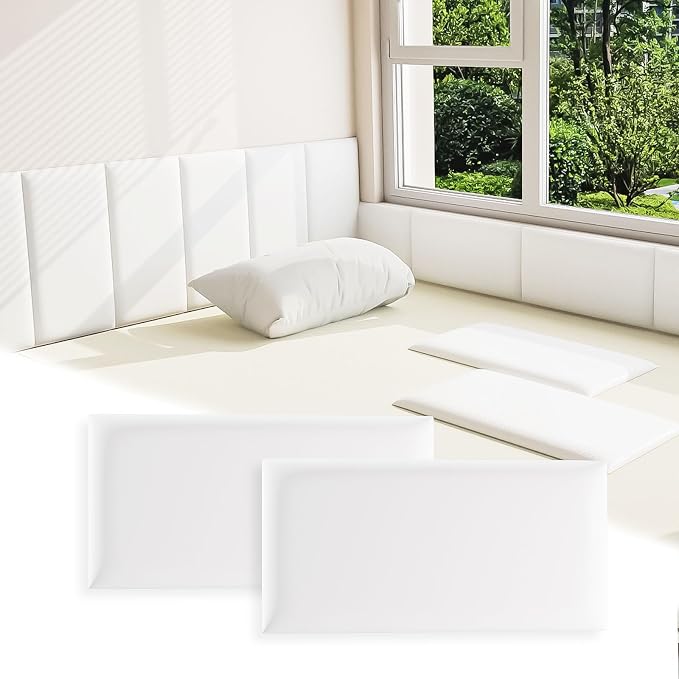 Anti Collision Wall Padding for Kids, Upholstered 3D Wall Panels | 12 Packs 7.8'' x 15.7'' Peel and Stick Headboard, Self Adhesive Wall Pads for Kids, Bedroom, Living Room, White by Umedol