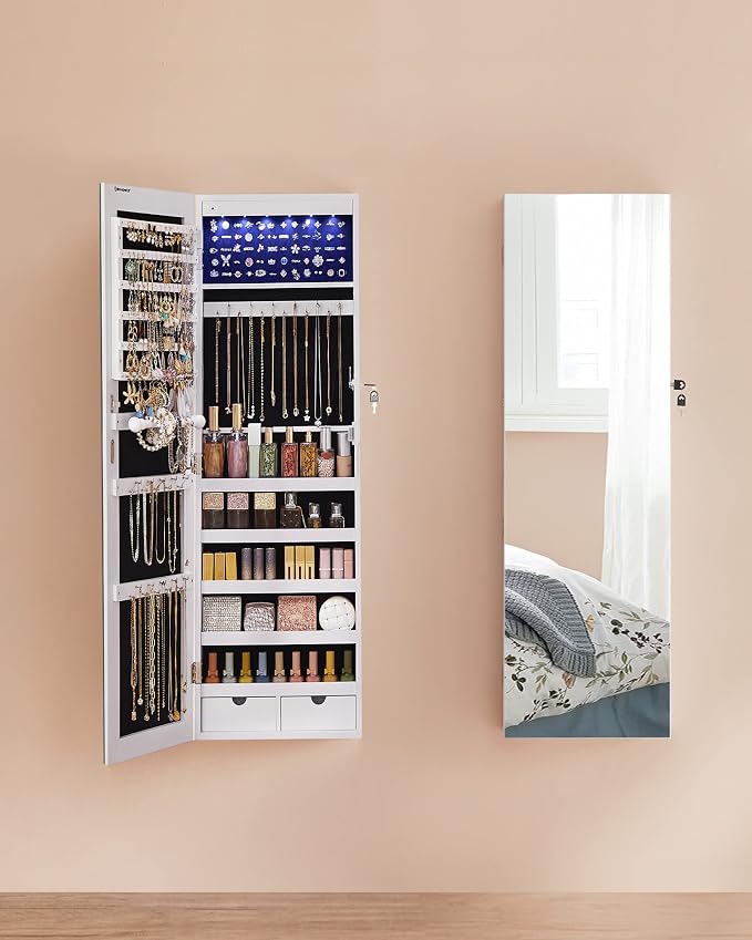 SONGMICS Mirror Jewelry Cabinet Armoire, Wall or Door Mounted, Lockable - Image 5