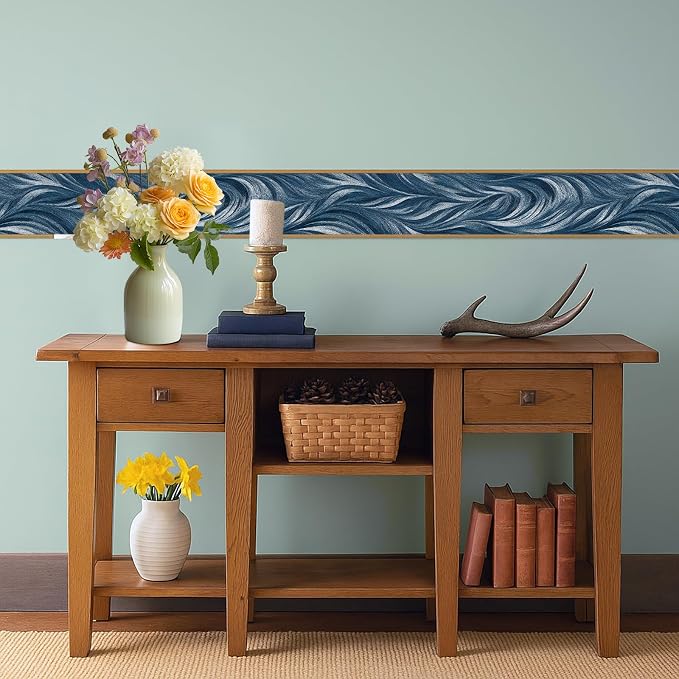 Blue Abstract Wallpaper Border 196x4 Inch Peel and Stick Wall Border Modern Wave Pattern Removable Vinyl Wall Trim Bathroom Kitchen Living Room Bedroom Home Decor - Image 6