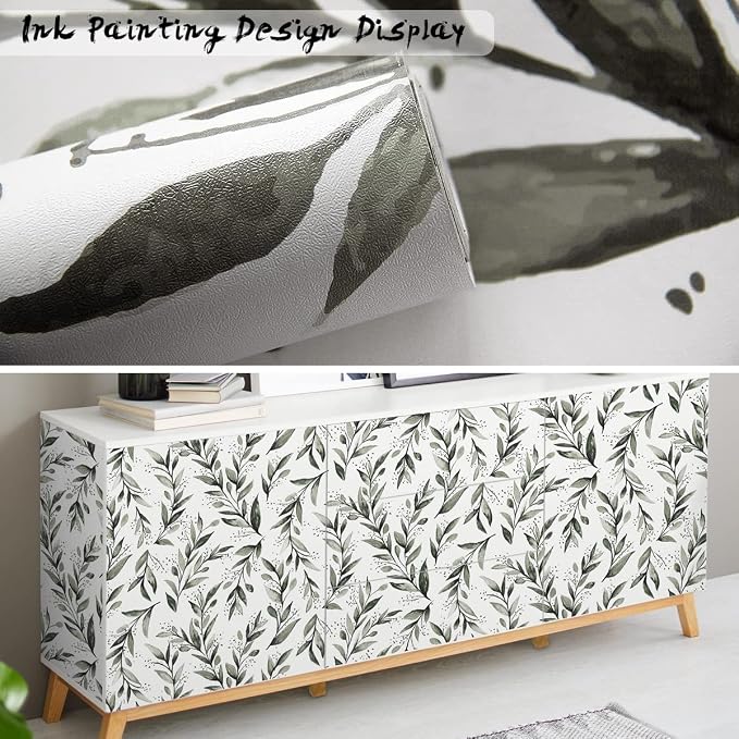 Livebor Olive Leaf Wallpaper Peel and Stick Leaf Contact Paper 17.7inch x 78.7inch Sage Green Peel and Stick Wallpaper Modern Farmhouse Wall Paper Neutral Removable Self Adhesive Decorative Vinyl | Olive Leaf Peel and Stick Wallpaper Eucalyptus Farmhou... - Image 4