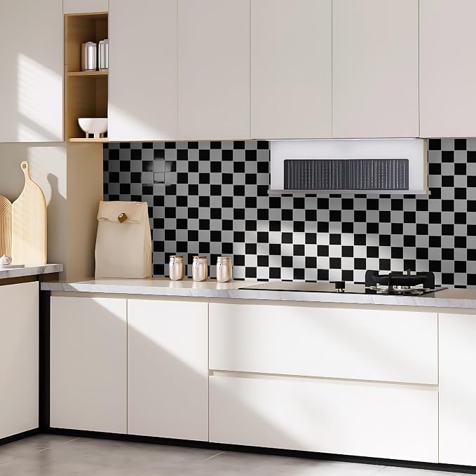 Art3d Grid Peel and Stick Backsplash, 10-Pack, 12 x 12 in, Black & White | Enhanced Thickness, Strong Adhesion, Moisture Resistant, Long-Lasting, Minimalist Look, DIY Friendly, for Kitchen Countertops - Image 2