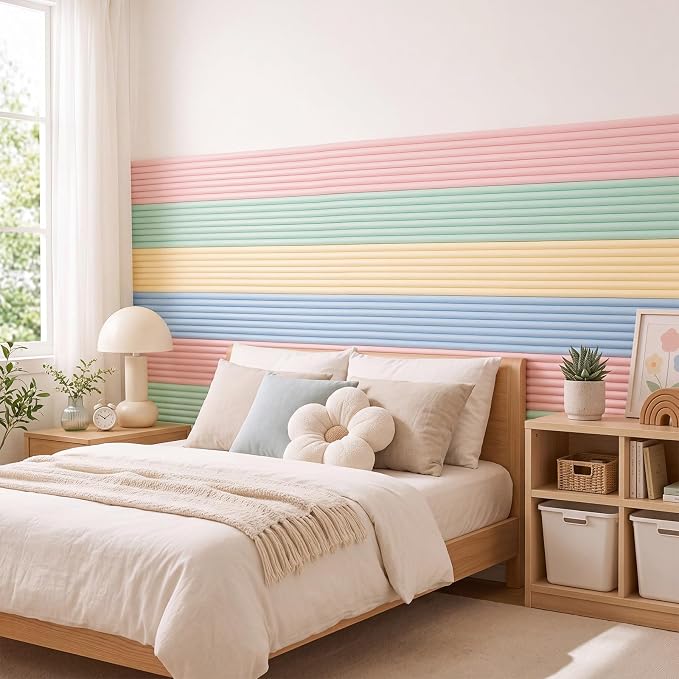 7.9 x 78.7 Inch Wall Padding for Kids, Yellow, Green, Blue, Pink, 4 Roll | Anti Collision Wall Padding Padded Wall Panels 3D DIY Headboard for Autism Playroom Nursery Bedroom Living Room Corner Guards - Image 6