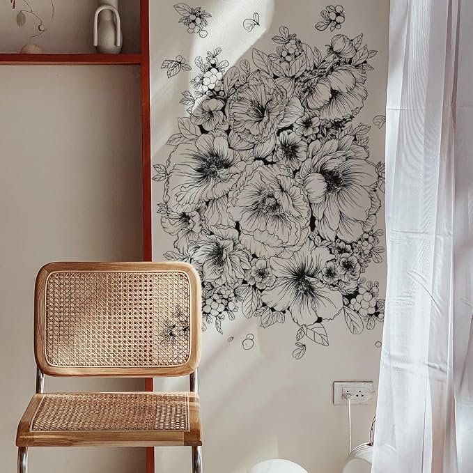 Runtoo Large Black and White Flower Wall Art Decals Boho Floral Wall Stickers for Bedroom Living Room Office Adult Home Decor by Runtoo