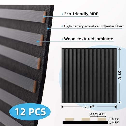Art3d 12-Pack Acoustic Wood Slat Panel & Ceiling Tile, 2 x 2 ft, Blackwood | Crack-Resistant, Scratch-Resistant, Eco-Friendly, Durable, Grid Compatible, Ideal for Living Room, Bedroom & Home DIY Upgrade - Image 6