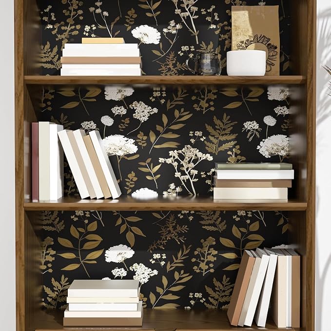 Laatse Vintage Dark Floral Leaf Peel and Stick Wallpaper 17.5"x118" | Self Adhesive/Removable/Waterproof/Thick Vinyl Contact Paper for Bathroom Bedroom Shelf Cabinet Drawer,Prepasted,Easy Peel - Image 5