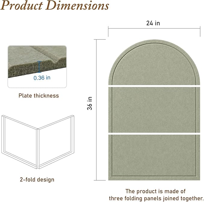 Large Arched Felt Bulletin Board, Sized 36" x 24" for Office & Wall Decor – 6 Customizable Adhesive Tiles with Pins are Perfect to Display Your Photos (Sage Green-B) - Image 2