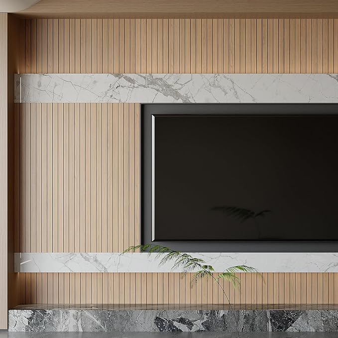 Yutianli PVC Slat Wall Panel Peel and Stick 236"x 15.7" Faux Wood Slat Panel Artificial Oak Wood Grain Self-Adhesive Soundproof 3D Wall Panel for Walls and Ceilings - Image 5