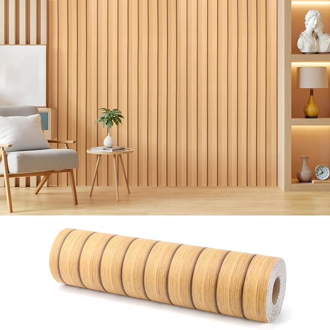 Thick Peel and Stick Slat Wall Panel Self-Adhesive 3D Wood Grain Yellow | Wallpaper Sticker Soundproof Moisture Resistant for Wall Ceiling (118"x15.75") by AILOOCEDI