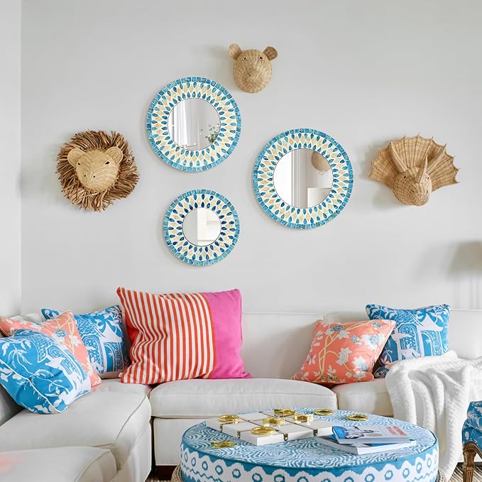 Handmade Mother of Pearl Mirror for Seasonal Holiday Wall Decor Blue - Image 3