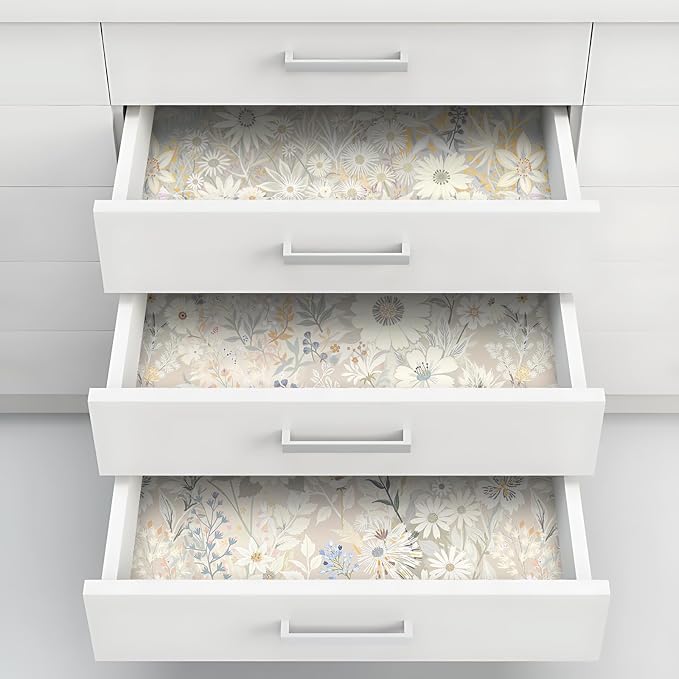 Gray Floral Wallpaper Peel and Stick for Bedroom,Cabinets 17.3" x 393.7" | Textured Vinyl Stick on Wall paper DIY Self Adhesive Removable Waterproof Gray/Yellow/Blue Contact Paper for Kitchen Bathroom - Image 6