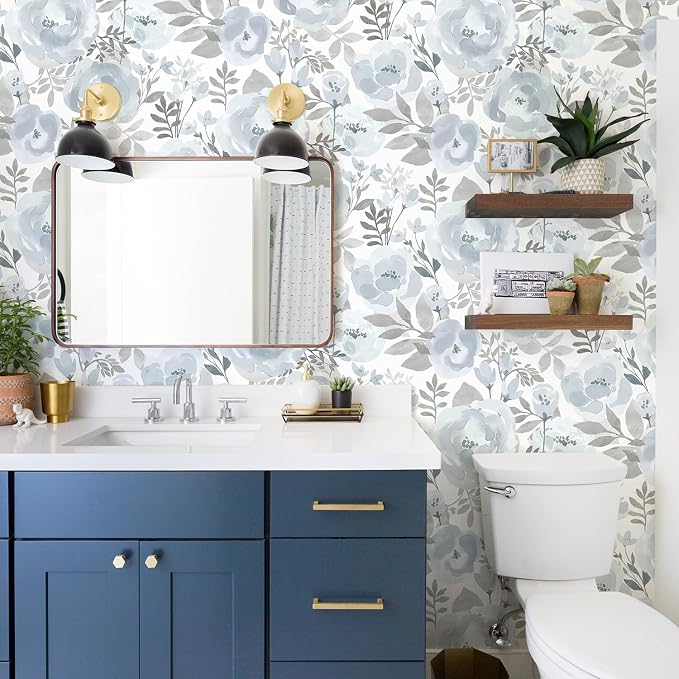 Orainege Floral Wallpaper Peel and Stick Wallpaper Self Adhesive | 17.3inx393.7in Removable Contact Paper Decorative Wall Paper for Bedroom Bathroom Shelf Liner Decor Vinyl,Blue - Image 8