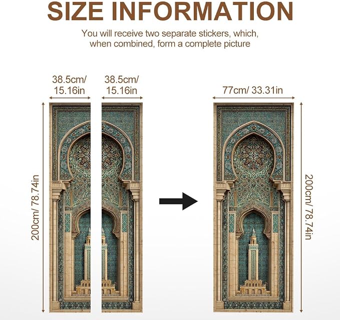 Moorish Arch Door Mural, Turquoise Mosaic Minaret Door Cover | Waterproof PVC, 30.3" W x 78.7" L; ornate arch design for entryway, bedroom, study, office or closet doors. - Image 4