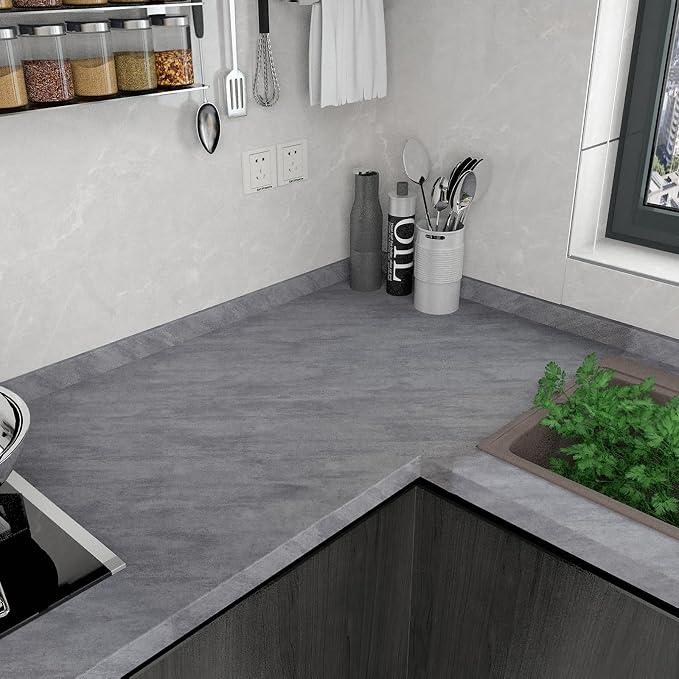 3yecao 16"×118" Thick Grey Concrete Contact Paper for Countertops 3D Gray Concrete Wallpaper Peel and Stick Removable Cement Wallpaper Vinyl Wrap Tile Sticker for Kitchen Island Walls - Image 9