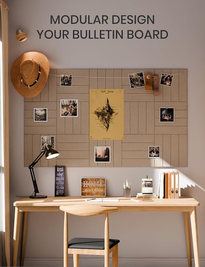 Fluxynara 36" x 24" Large Felt Bulletin Board, Taupe | 6 Pack Cork Board Alternative with 30 Safe Adhesive Tabs, Pin Boards for Wall Decor, Home, Office, Classroom,Dorm - Image 6
