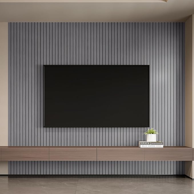 YLL YLL PVC Slat Wall Panel Peel and Stick 118"x 15.7" Faux Grey Wood Grain Slat Panel Self-Adhesive Wallpaper Soundproof 3D Wall Panels - Image 4