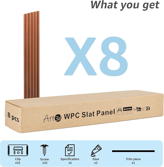 Art3d 108 x 6 Inch WPC Wood Slat Wall Panels, 3D Wall Accents, 8-Pack, Teak | Real Wood Grain, Durable, Water Resistant, Wear-Resistant, No Emission, Eco-Friendly, Easy to Care, for Living Room, Bedroom - Image 3