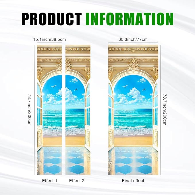 HOMETITUTE Arched Carved Beach Door View Peel Stick 30.3x78.7 Vinyl | Wall Cover Poster Decals Removable Wallpaper Self Adhesive Bedroom Livingroom Office - Beach View - Image 3