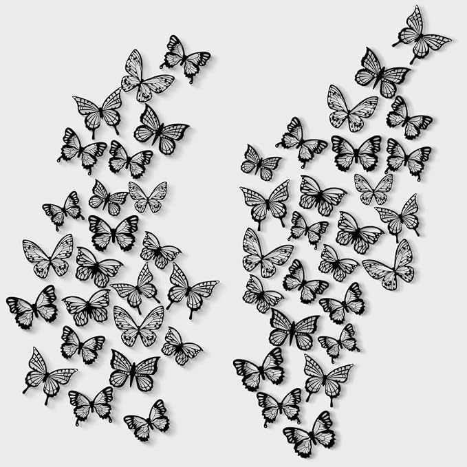 Butterfly Wall Decals - Black-72pcs 3D Butterflies Removable Mural Wall Stickers for Home Room Bedroom Decorations - Image 4
